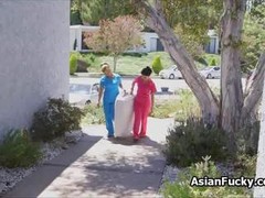 Big black cock in two Asian masseuses
